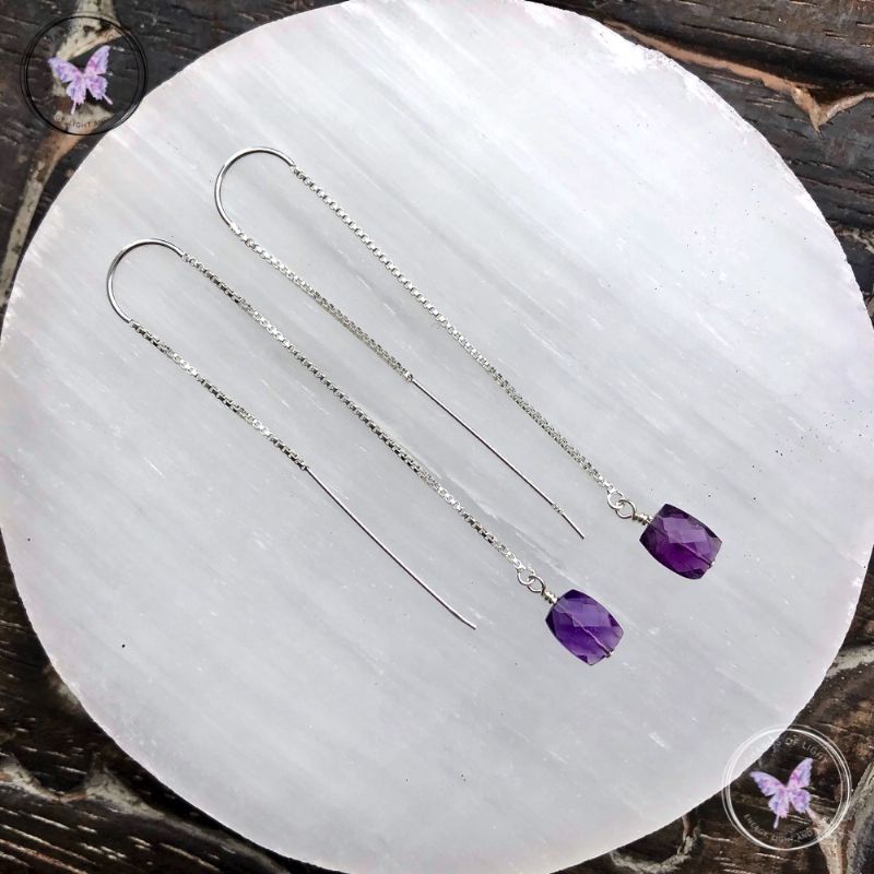 Faceted Amethyst Silver Threader Earrings